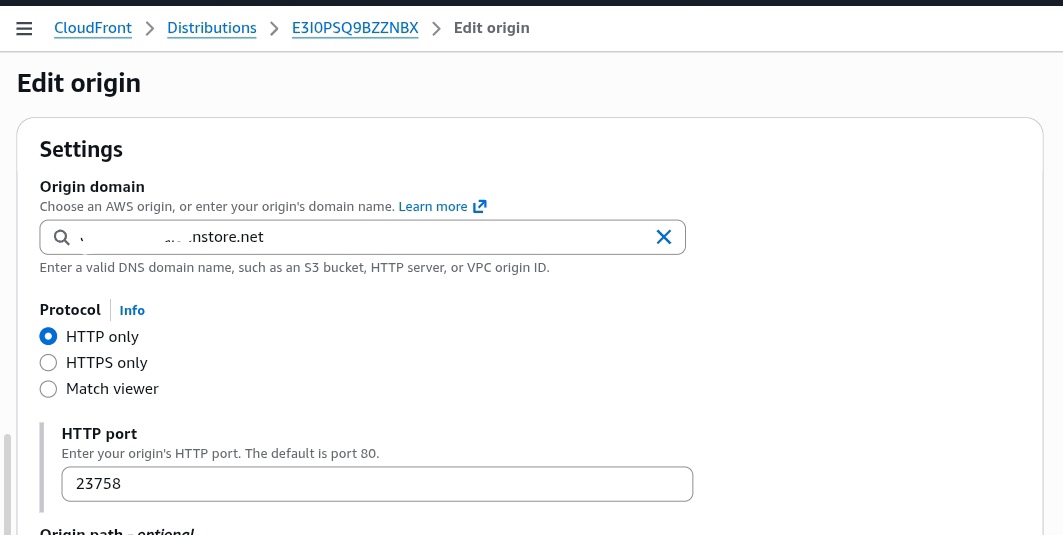 AWS CloudFront edit origin custom domain resolution and custom HTTP port masking